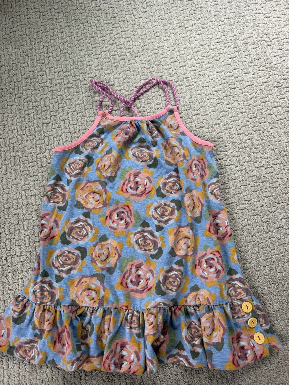 Matilda Jane Blue Floral Rose Print shirt with Pink Trim